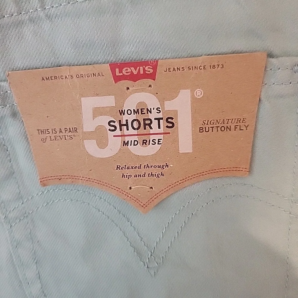 Levi's 501 Shorts Womens 28 Mint Green Mid Rise Cuff‎ Hem Denim Button Fly NEW